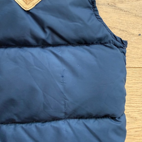 Woolrich Vintage Navy Blue Down Puffer Vest Leather Suede Western Yoke Medium - Picture 7 of 9